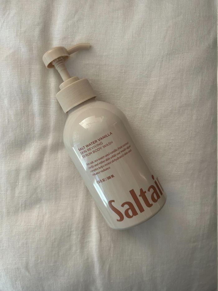 Saltair Salt Water Vanilla Body Wash on a white linen background