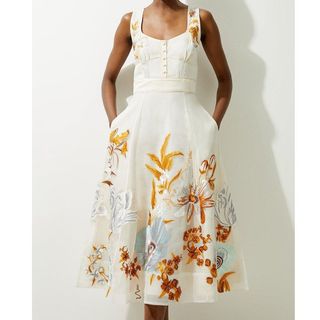 Petite Botanical Embroidery Organdie Strappy Woven Dress