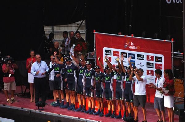 The Movistar team on the podium