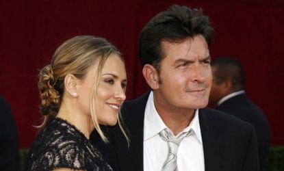 Charlie Sheen has reportedly threatened his third wife, Brooke Mueller, multiple times, yet interviewers dismiss his antics as rebellious.