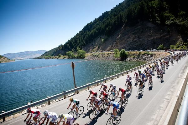 Passing by a reservoir early in the race.