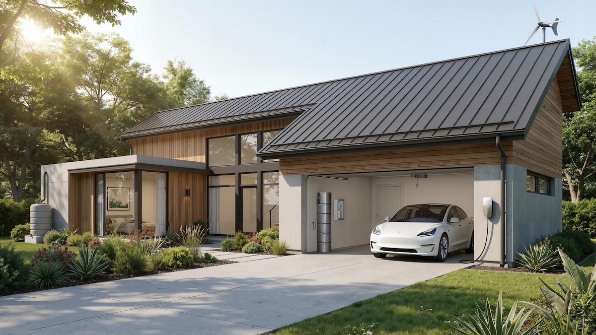 des batteries de stockage zendure dans un garage avec une voiture &amp;eacute;lectrique branch&amp;eacute;e