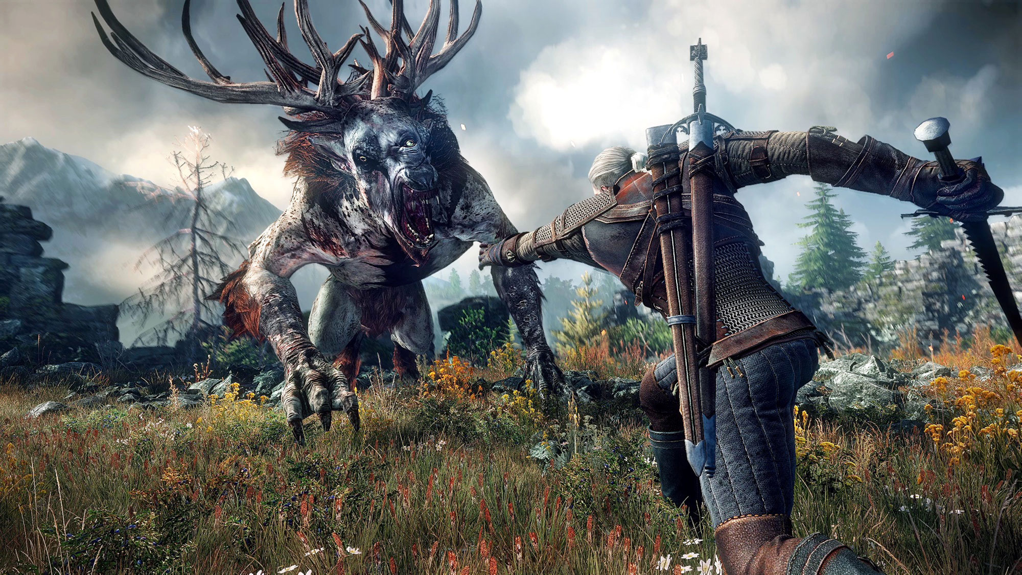 Geralt attacks a monster in The Witcher 3: Wild Hunt