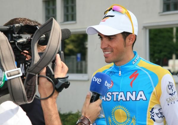 Alberto Contador is interviewed on Thursday.