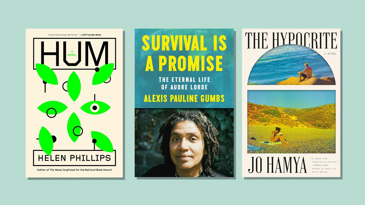 Book covers of The Hypocrite by Jo Hamya, Survival is a Promise: The Eternal Life of Audre Lorde by Alexis Pauline Gumbs and Hum by Helen Phillips