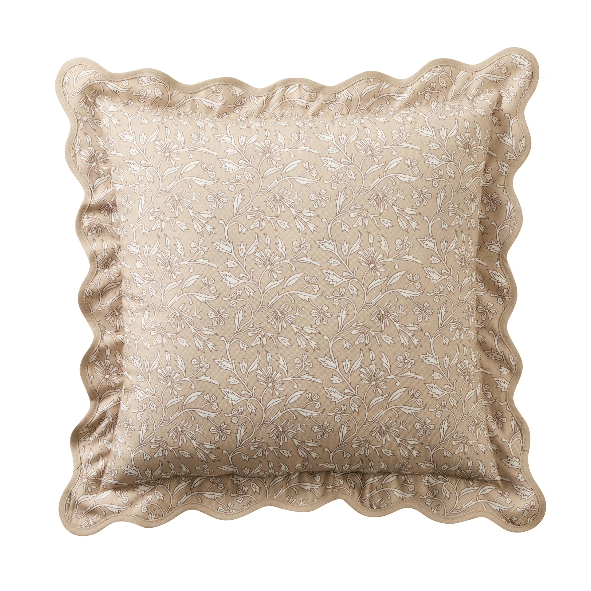 a scalloped hem brown pillow