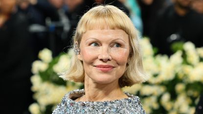 pamela anderson on a floral background