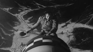 Slim Pickens waving his cowboy hat and riding a missile to the ground at the end of Dr. Strangelove.