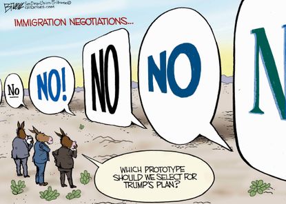 Political cartoon U.S. Democrats partisanship immigration deal