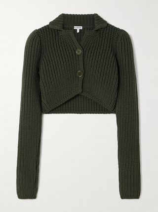 Cropped Ribbed-Knit Cardigan