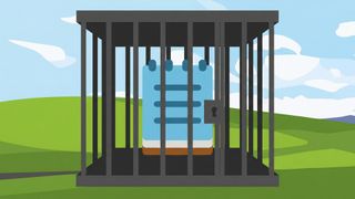 Notepad icon from Windows 11 in a cartoon jail cell, generated by Gemini