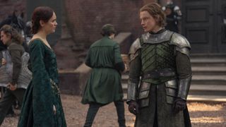 Olivia Cooke as Alicent Hightower and Freddie Fox as Gwayne Hightower in 'House of the Dragon' season 2.