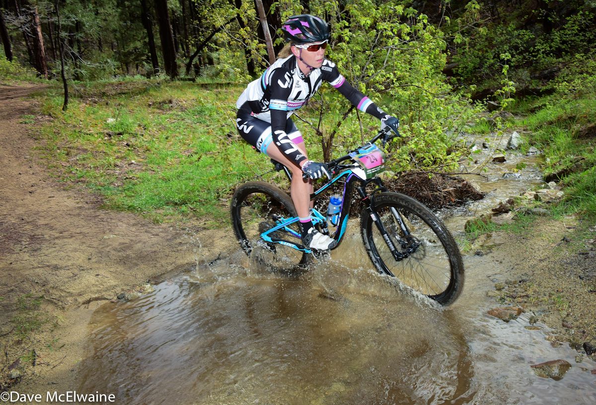 Amy Beisel (Liv Cycling) making a water crossing early in the race
