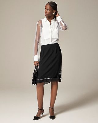 Collection Tuxedo Button-Up Shirt With Sheer Sleeves