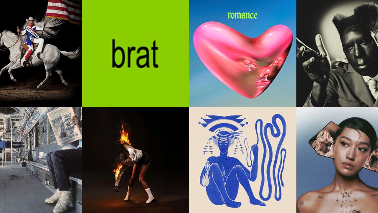 album covers of Beyonce; Charli XCX; Fontaines DC; Tyler, The Creator; Vampire Weekend; St. Vincent; Hiatus Kaiyote; Peggy Gou