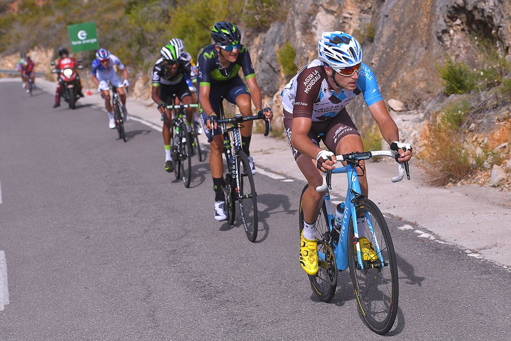 Alexis Gougeard drives the pace near the end of stage 5 at the Vuelta