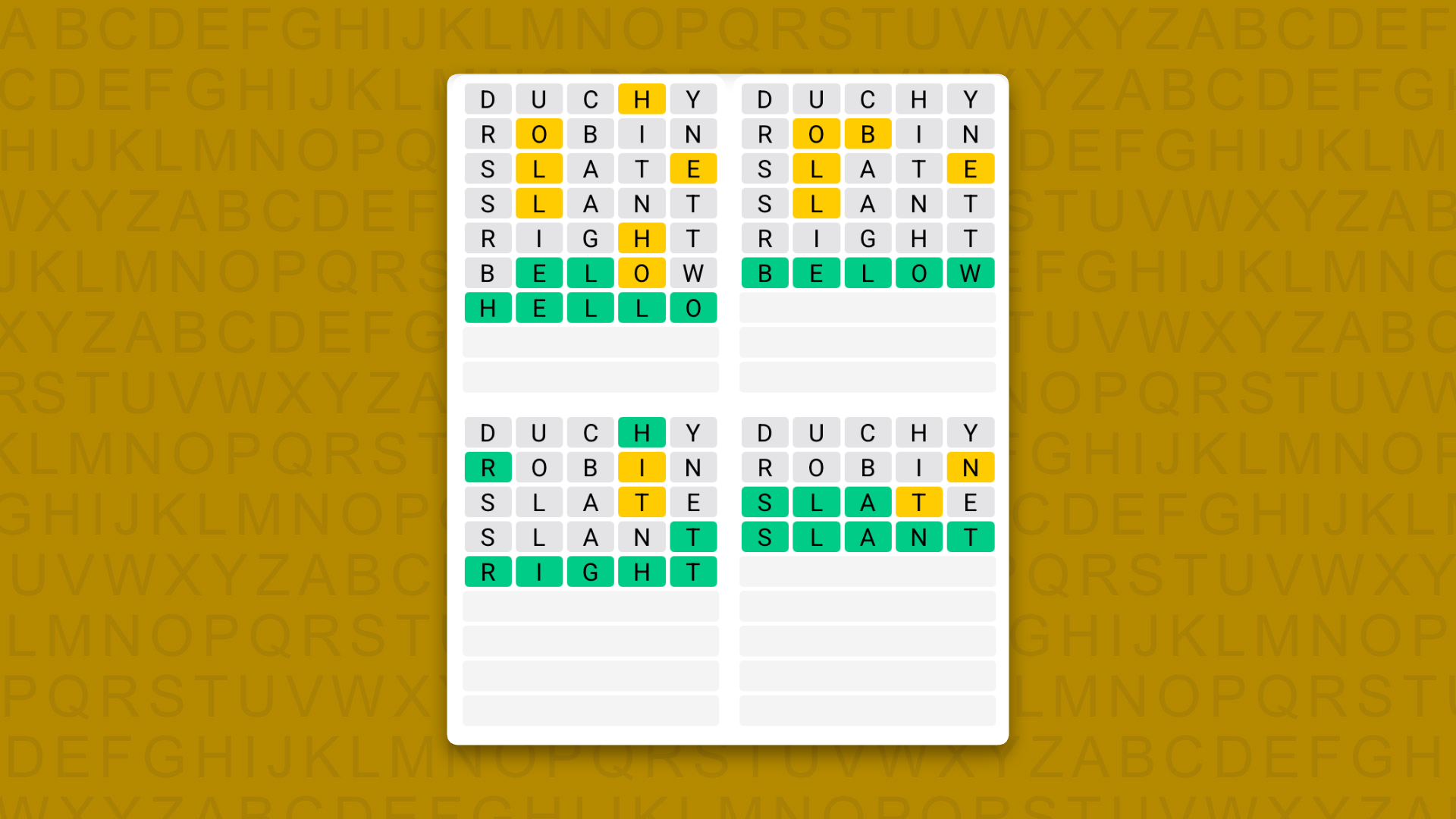 Quordle answers for game 1722 on a yellow background