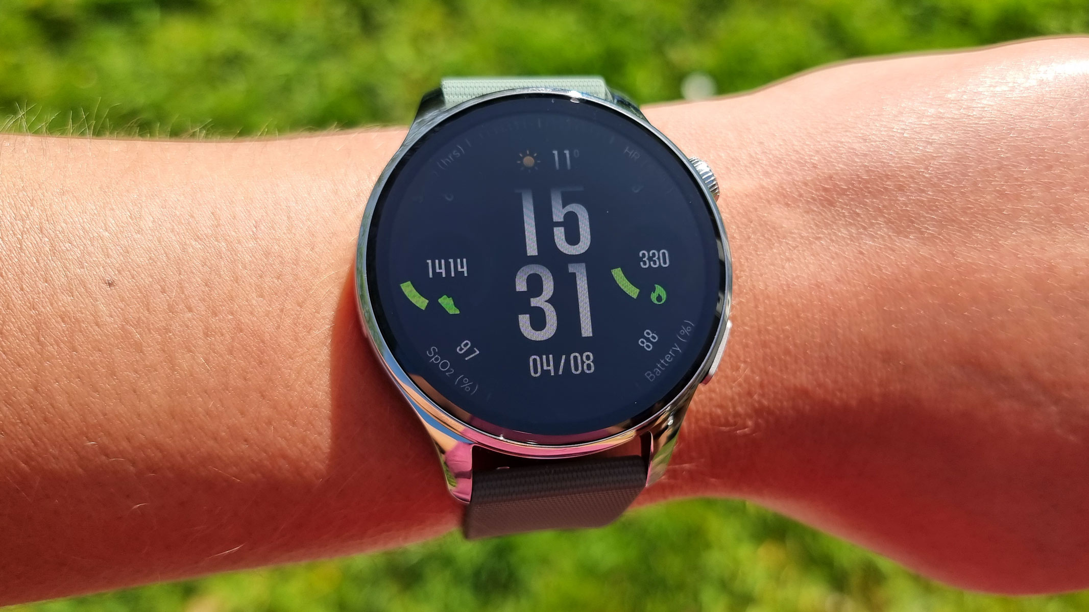 a close-up picture of our reviewer wearing the Xiaomi Watch 5