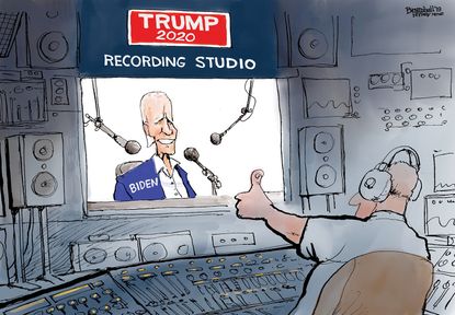 Political Cartoon Trump Recording Studio Biden 2020