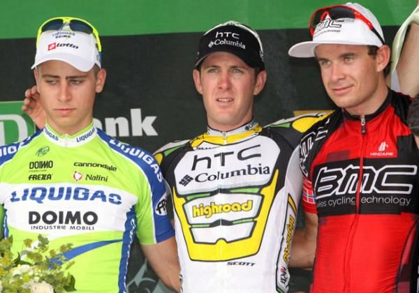 The Philadelphia Classic podium (l-r): Peter Sagan (Liguigas-Doimo), Matt Goss (HTC-Columbia) and Alexander Kristoff (BMC).