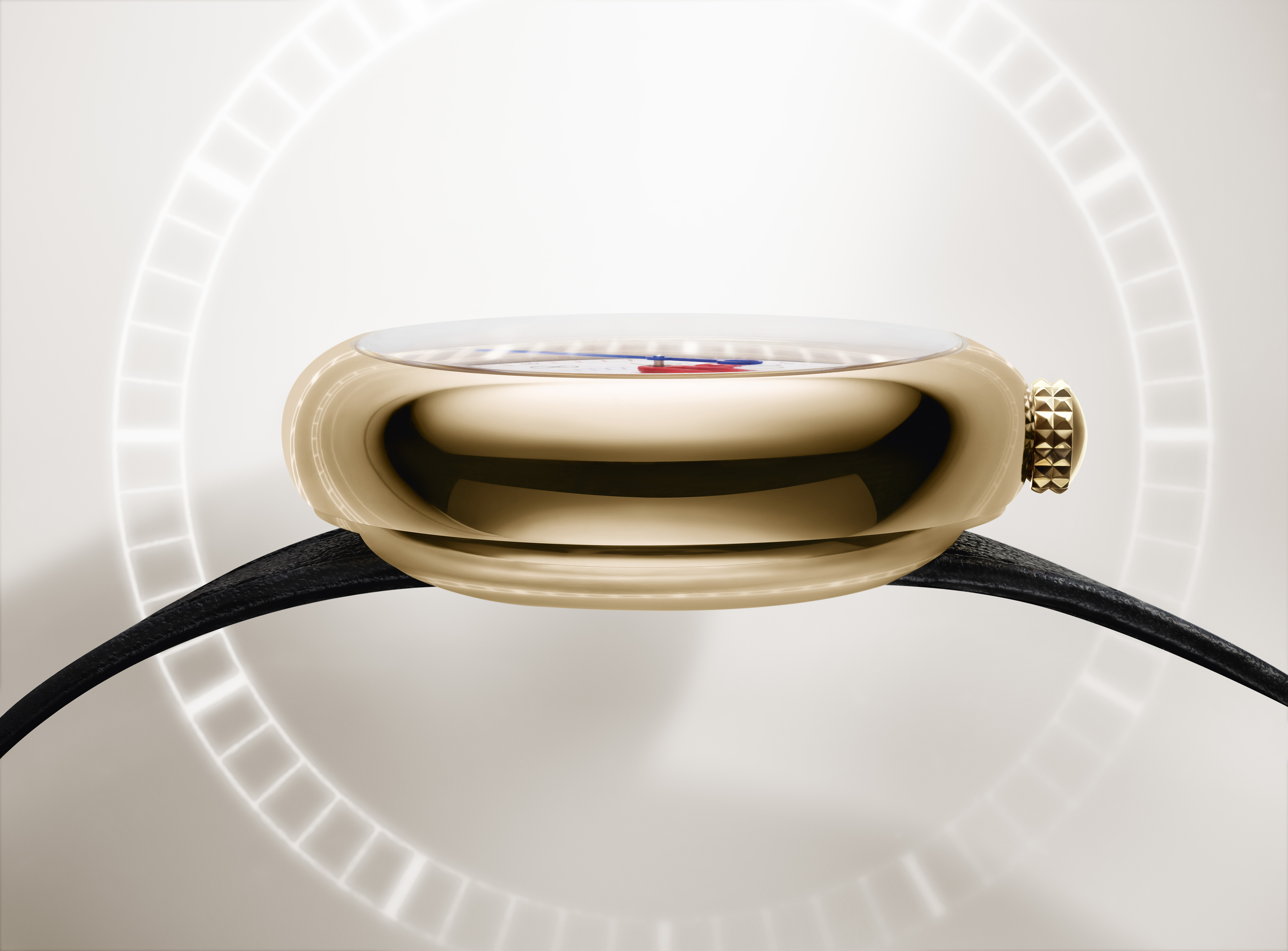 louis vuitton watch with white face and blue and red numerals