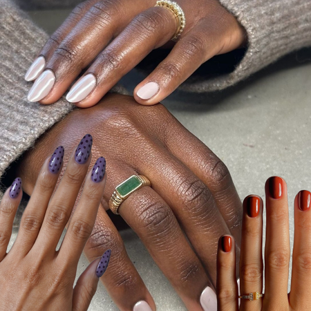Photo collage of summer to fall transition nails 