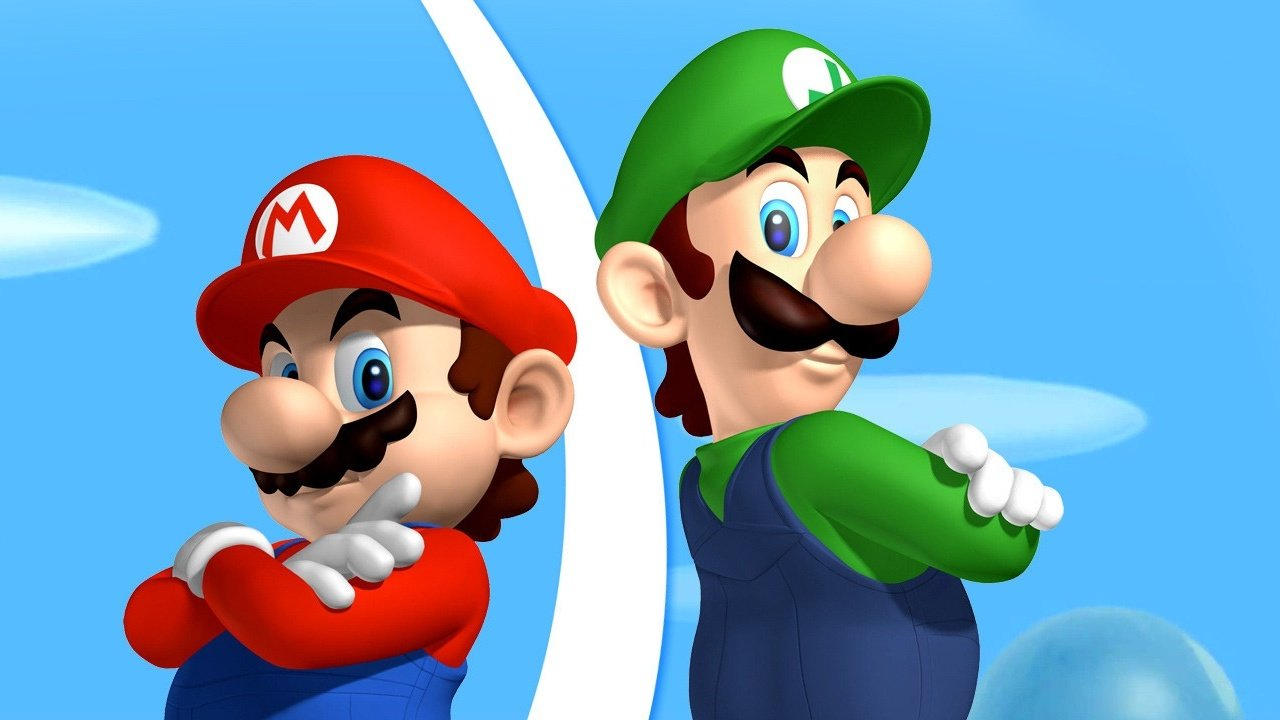 Mario and Luigi standing back to back