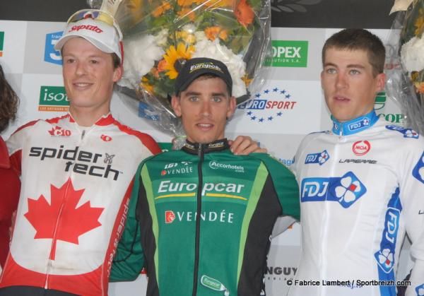 Tro-Bro Leon podium (l-r): Will Routly, 2nd; Vincent Jerome, 1st; Arnold Jeannesson, 3rd.