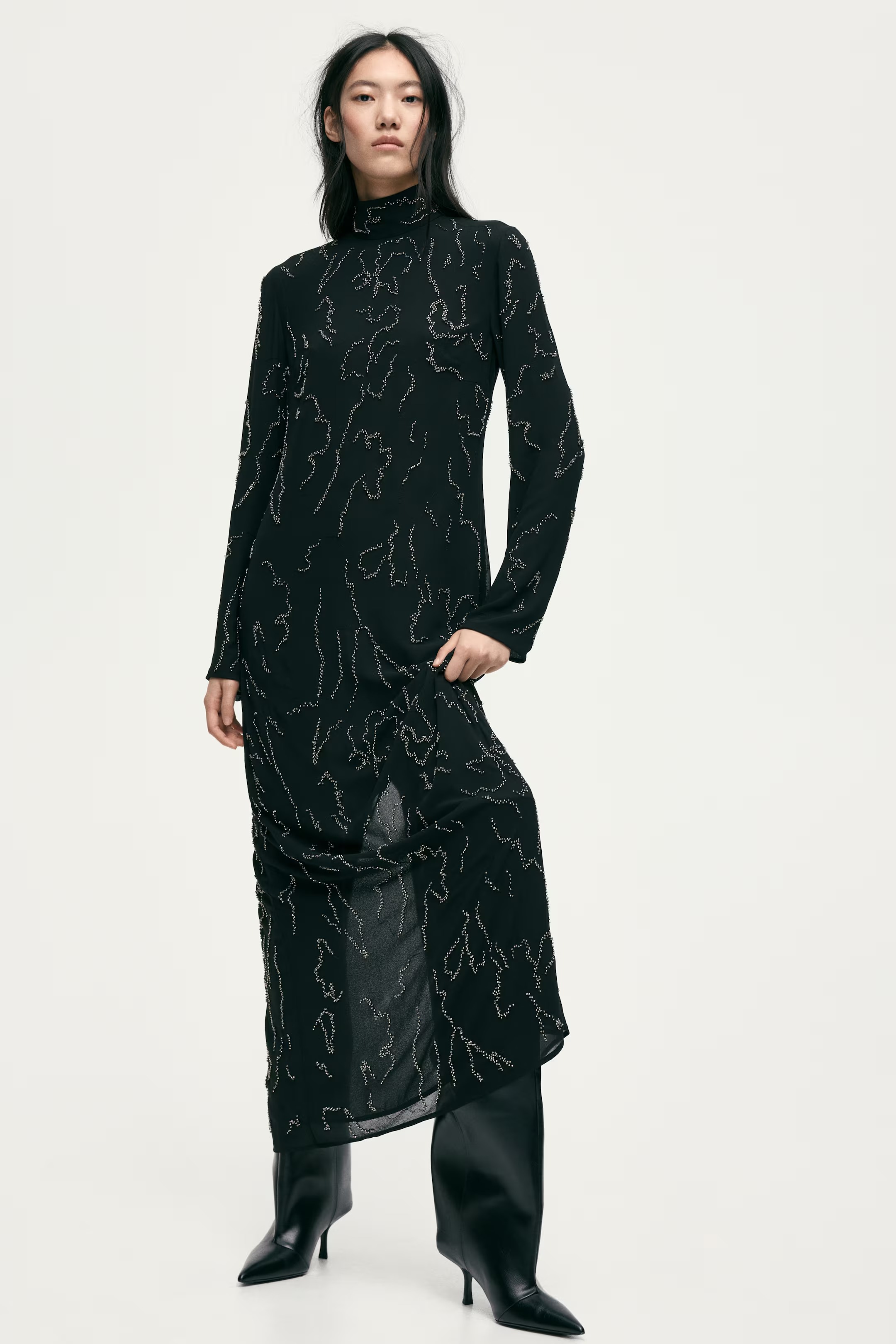 H&amp;amp;M, Bead-Embellished Maxi Dress - Black