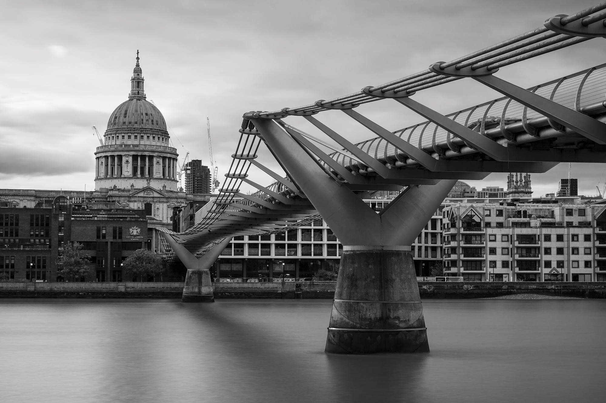 Long exposure of London's Millennium Bridge with St Paul's Cathedral in the background