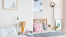 bedroom makeover with light pink wall and double bed