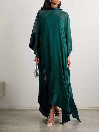 New Age Spirito Satin-Trimmed Silk-Chiffon Gown