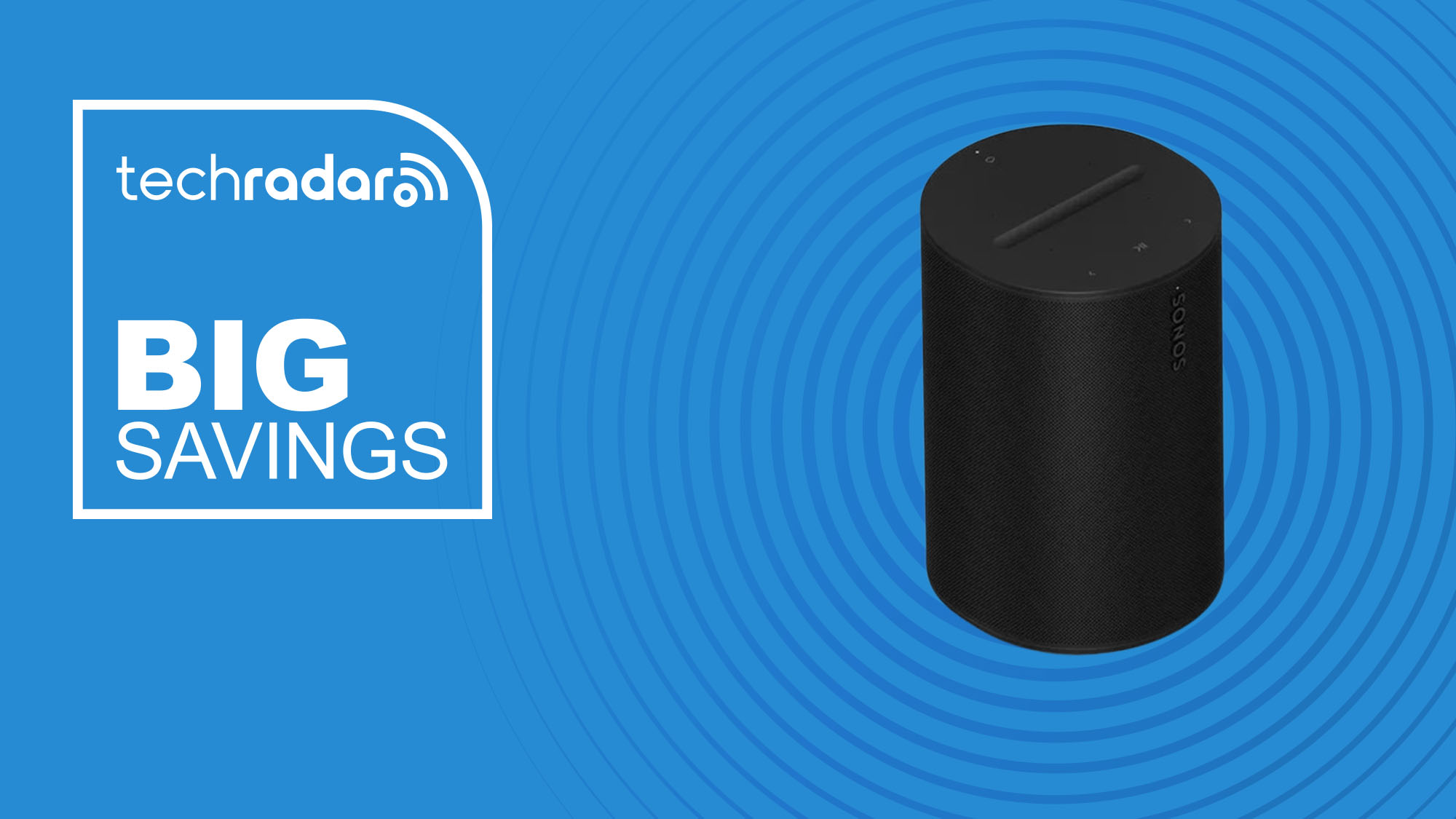 The Sonos Era 100 on a blue background with text saying Big Savings.