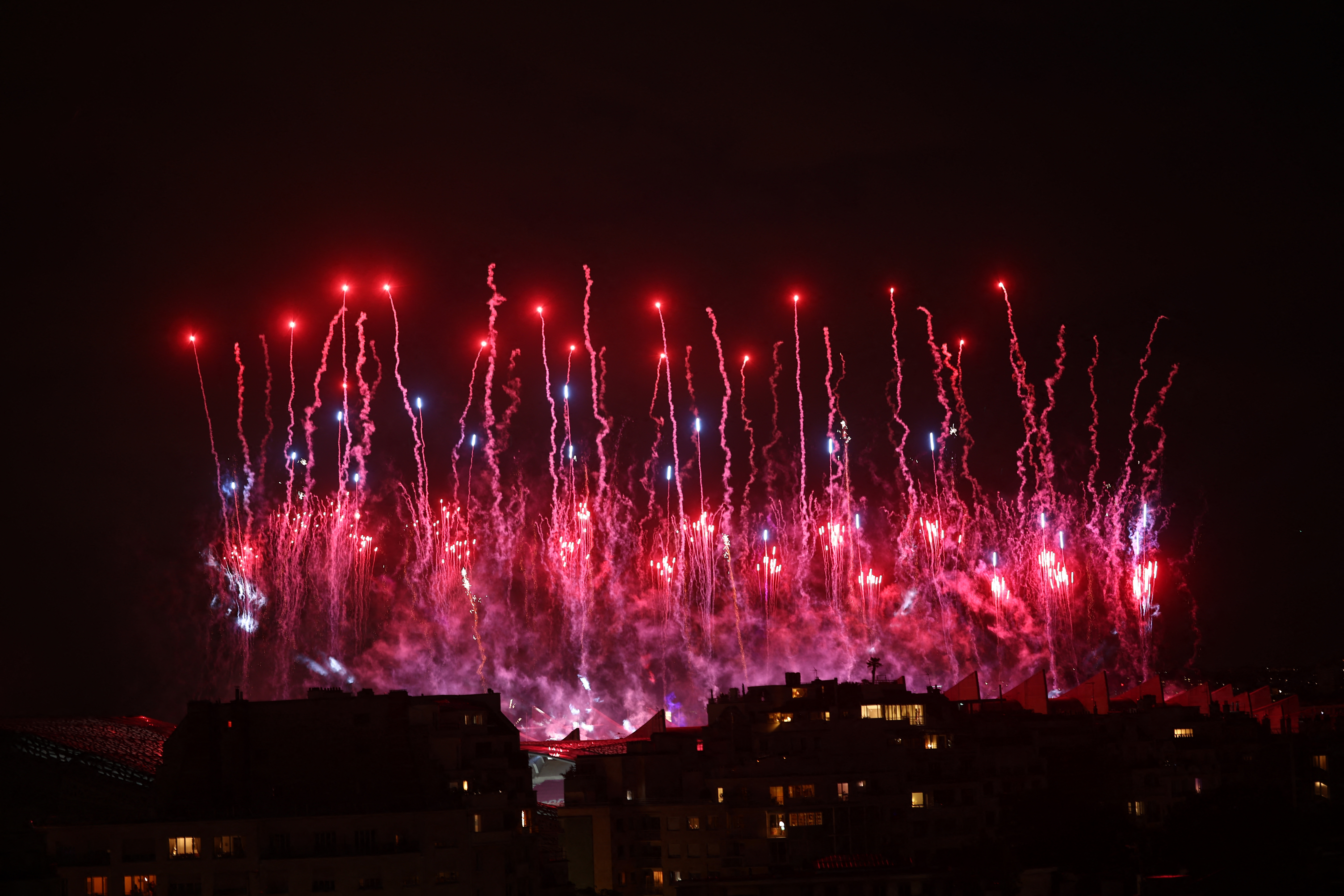 Fireworks go off over the Allianz Arena to mark PSG's victory in the 2025 Champions League final