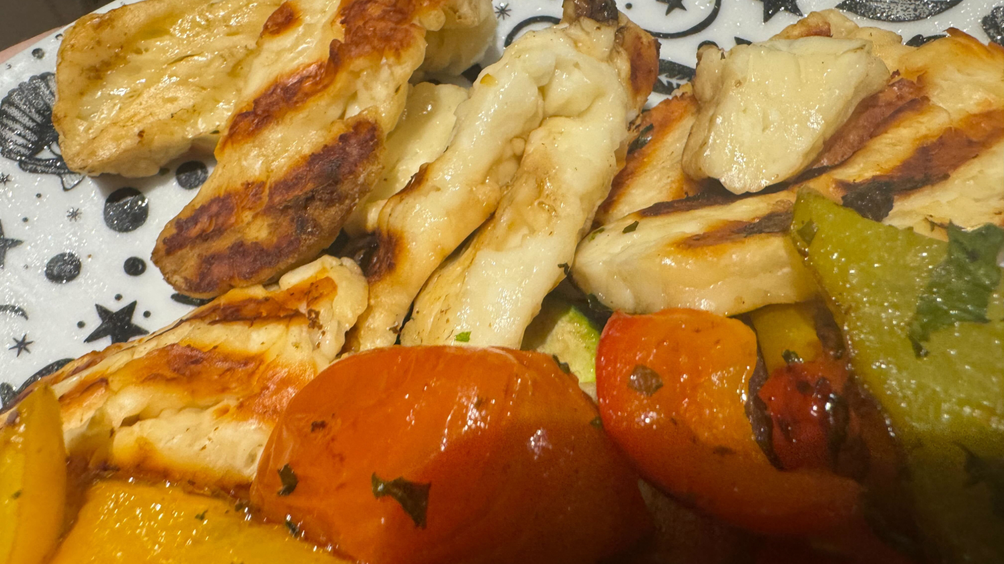 Plate with Woodfire smoked halloumi and vegetables