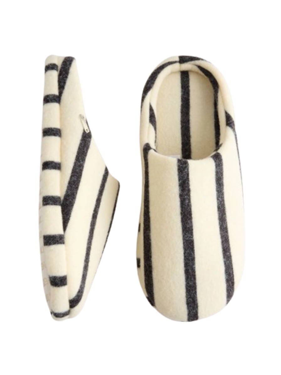 Next Cream Black Wool Striped Mule Slippers