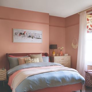 A pink-painted bedroom