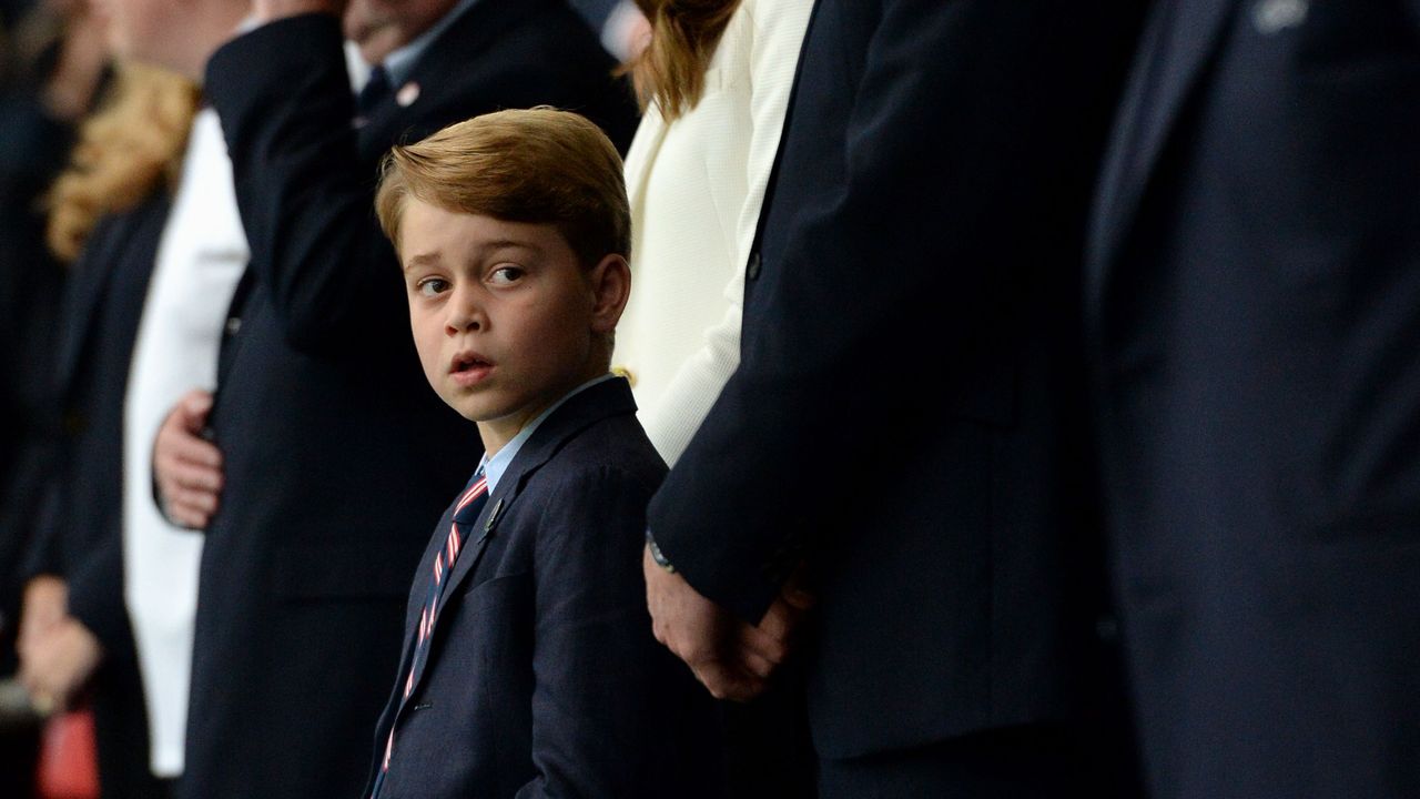 london, england july 11 prince george of cambridge, catherine, duchess of cambridge, and prince william, duke of cambridge and president of the football association fa are seen in the stands prior to the uefa euro 2020 championship final between italy and england at wembley stadium on july 11, 2021 in london, england photo by eamonn mccormack uefauefa via getty images