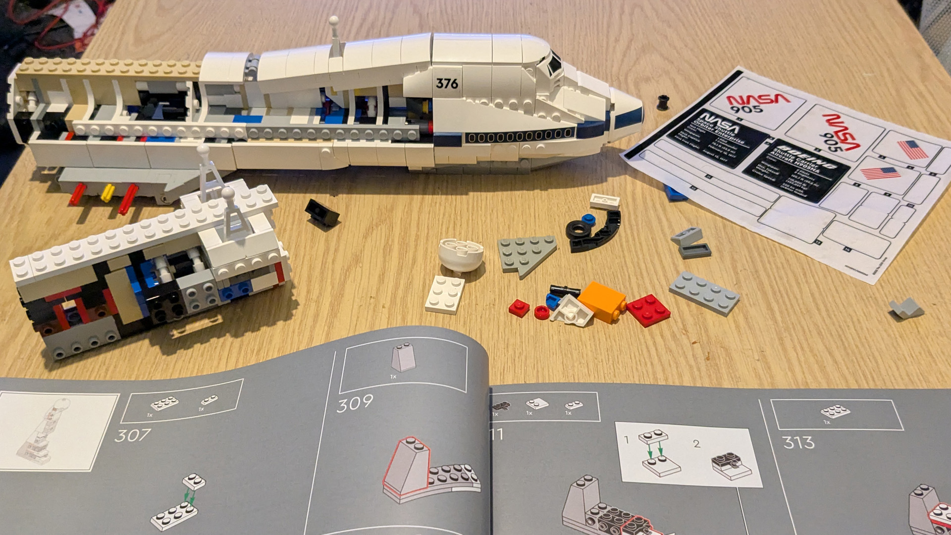 A Lego Icons Shuttle Aircraft Carrier, the plane being built.