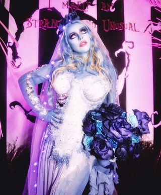 Xtina dressed as the Corpse Bride
