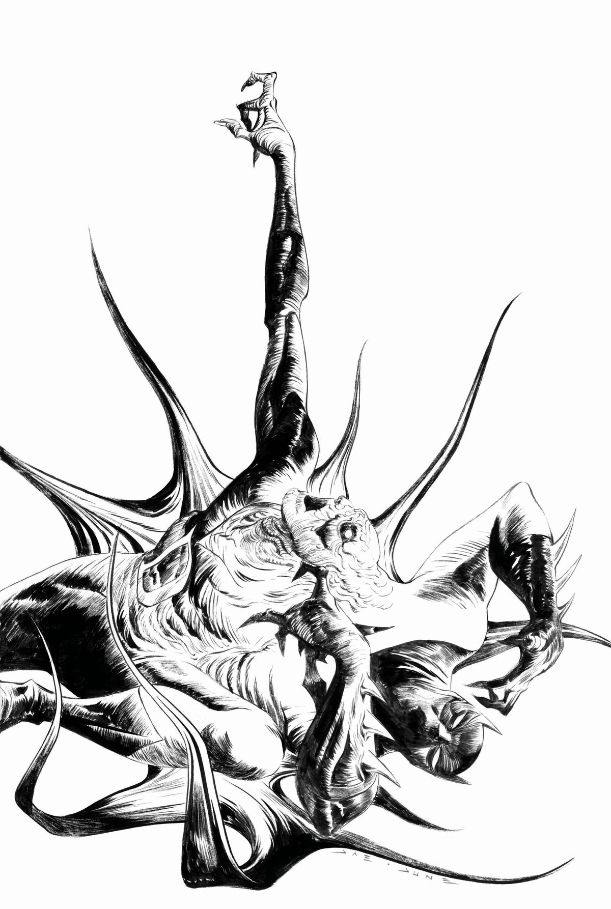 A black and white image of Batman and Deadman.