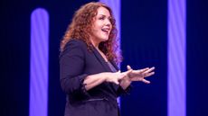 Amy Herzog, CISO and Amazon Web Services (AWS), pictured during a keynote speech at the 2025 AWS re:Inforce cybersecurity summit.