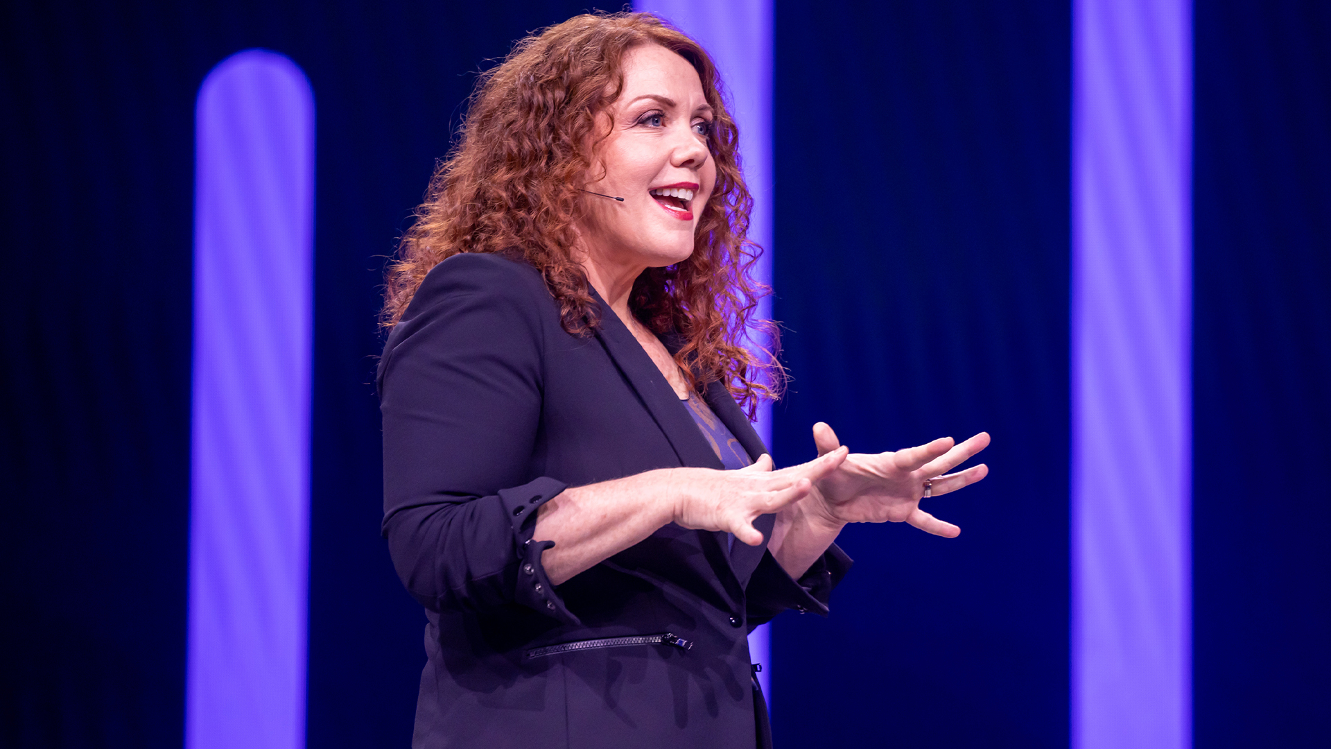 Amy Herzog, CISO and Amazon Web Services (AWS), pictured during a keynote speech at the 2025 AWS re:Inforce cybersecurity summit.