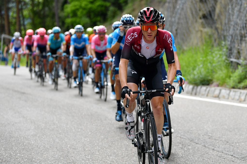Salvatore Puccio drives the pace for Team Ineos during stage 17 at the Giro