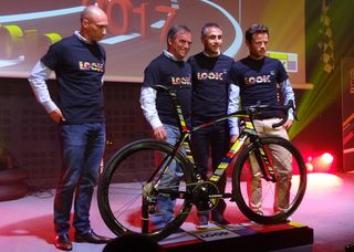 Look's line-up for the bike's launch included (L-R) >, Bernard Hinault, Laurent Jalabert and current French champion Stephen Tronet