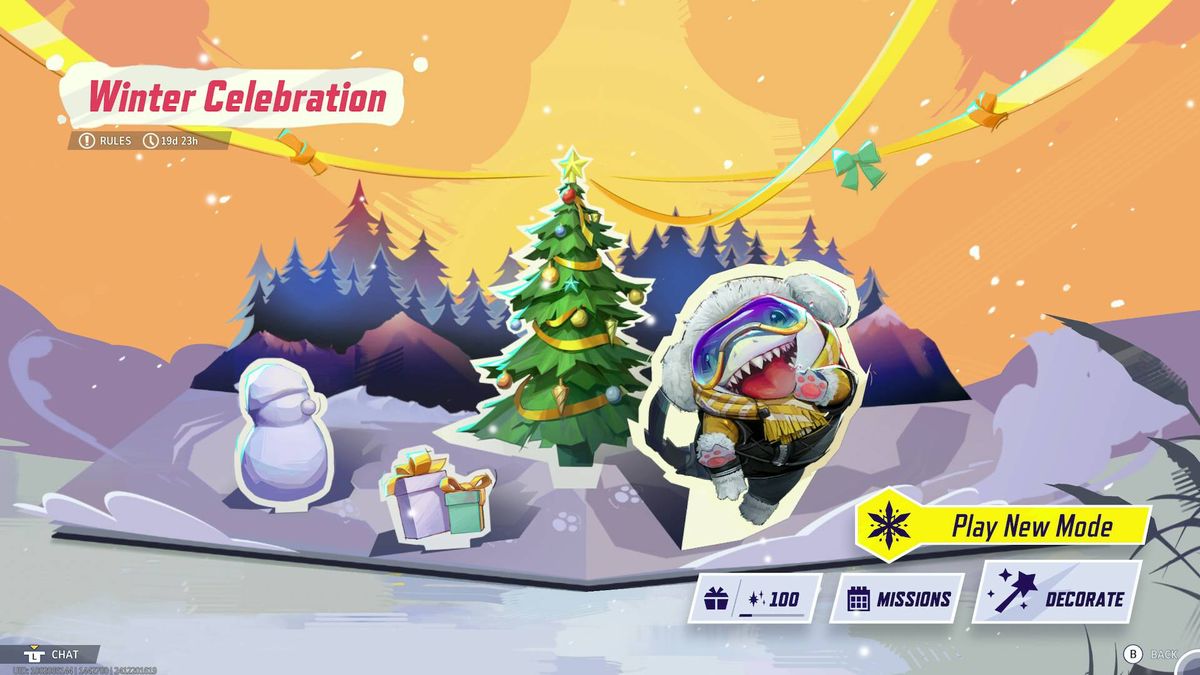 Marvel Rivals Winter Celebration event card menu with jeff the land shark and snowman