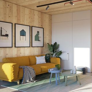 urban splash virutal house tour living room sofa set with cushion pine wall