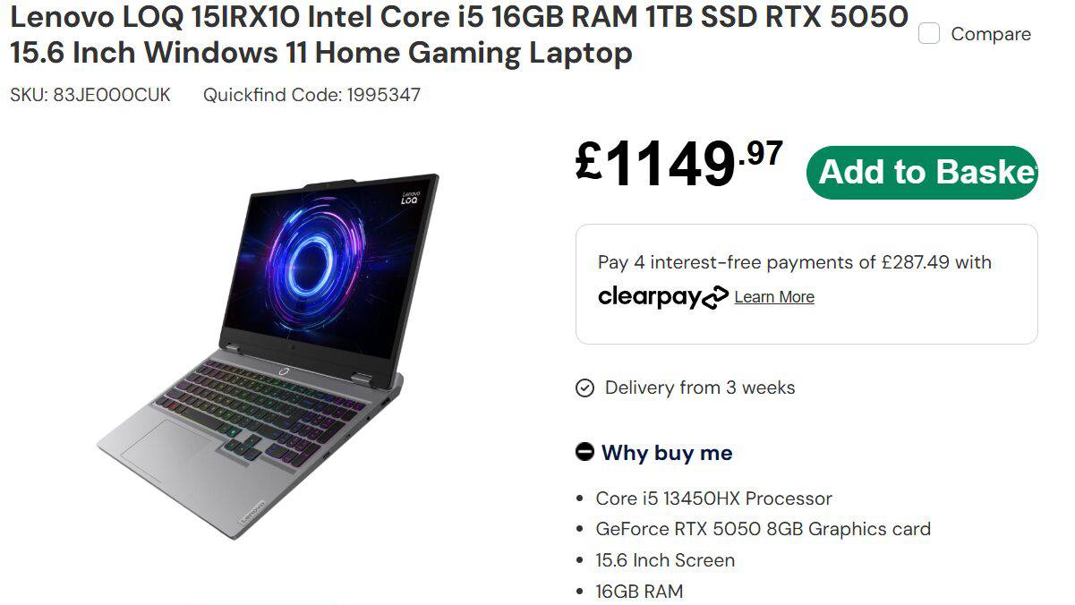 لپ تاپ Lenovo Loq 15 با تصویر مستقیم RTX 5050 مستقیماً