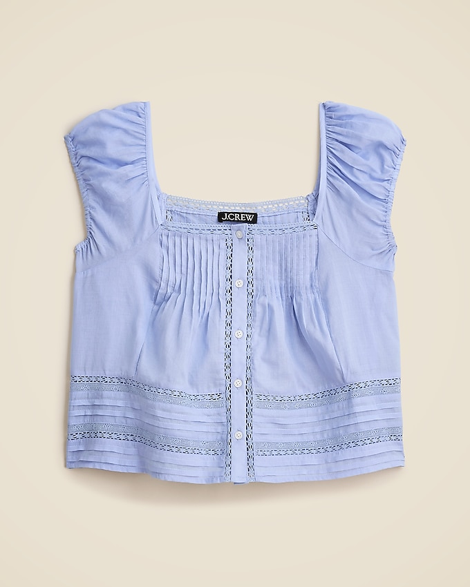 Cap-sleeve lace-trim top in cotton voice