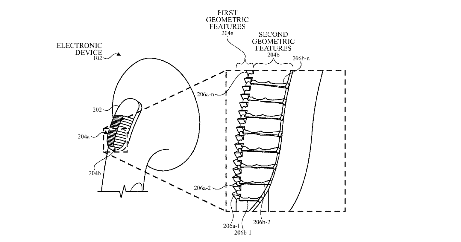 Diagram of Apple headphone patent, showing new touch input sensor